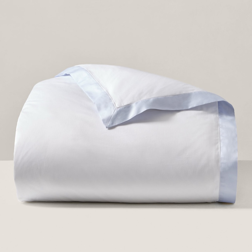 Ralph Lauren RL 624 Organic Cotton Sateen Border queen Duvet Cover Blue Hycnth